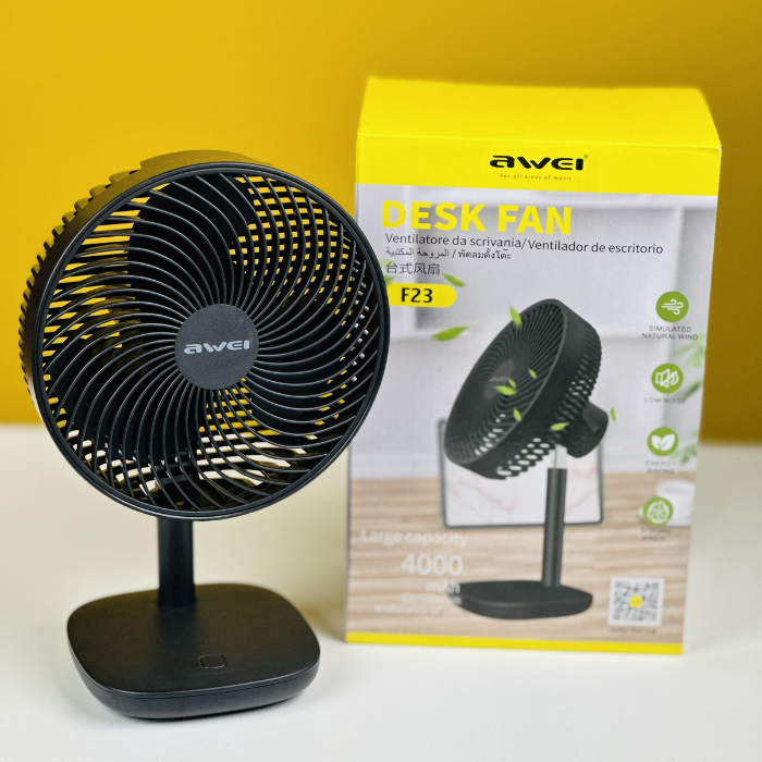 Awei F23 Portable USB Rechargeable Desk Fan (4000mAh)- Black Color (4)